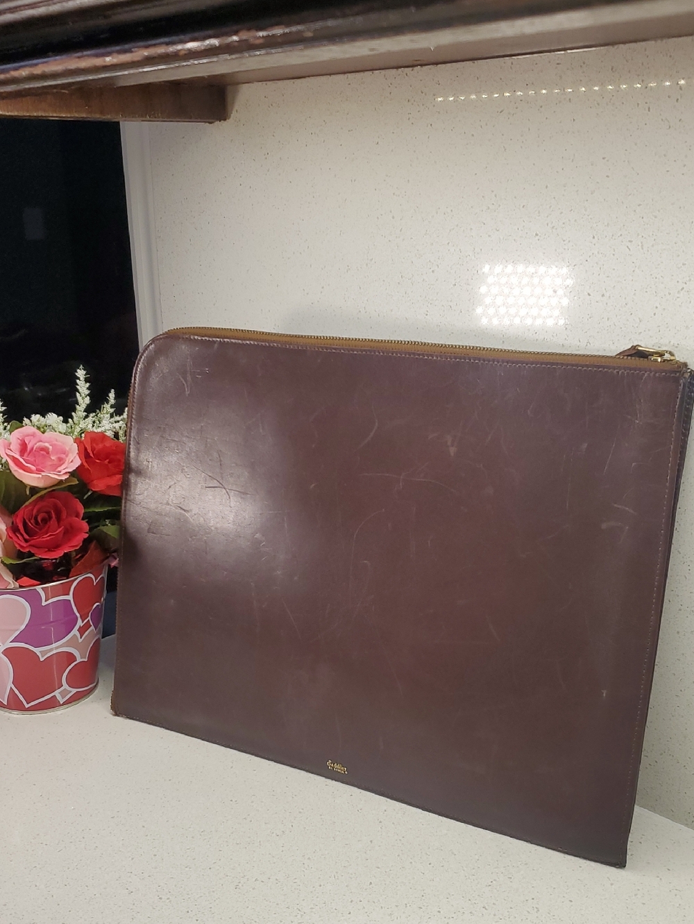 Saddler By BOSCA Men's Leather 16" Zip Portfolio - Dark Brown